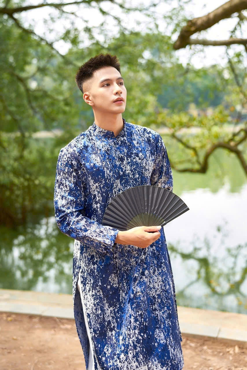 Blue Ao Dai Men|PRINTED embroidery ao dai for men tapta(No pants included) Lunar New Year | Vietnamese traditional ADN23