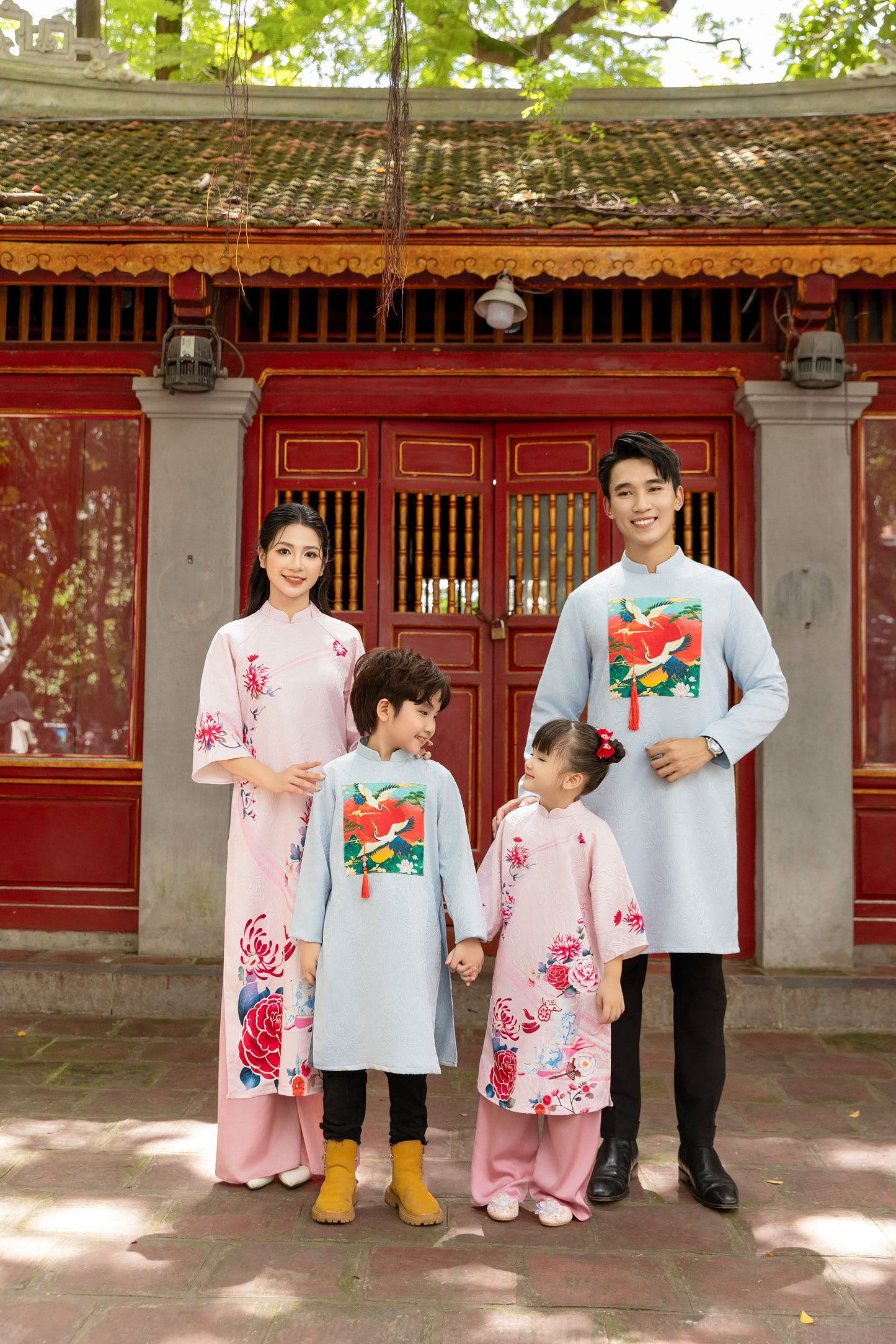 Blue Pink Family Matching Ao Dai, Pre-made Modernized Vietnamese Ao Dai, Ao Dai Lunar New Year/Matching Ao Dai Tet|GD53