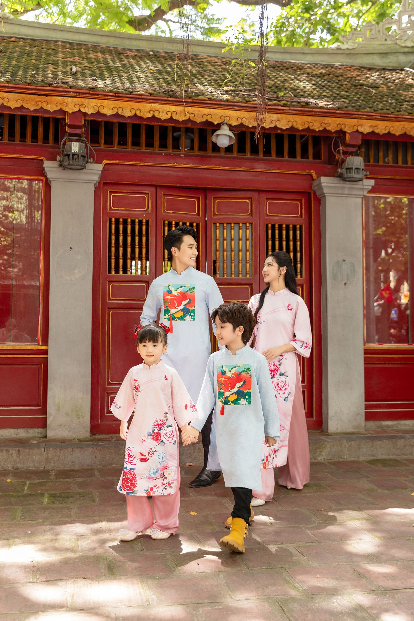Blue Pink Family Matching Ao Dai, Pre-made Modernized Vietnamese Ao Dai, Ao Dai Lunar New Year/Matching Ao Dai Tet|GD53