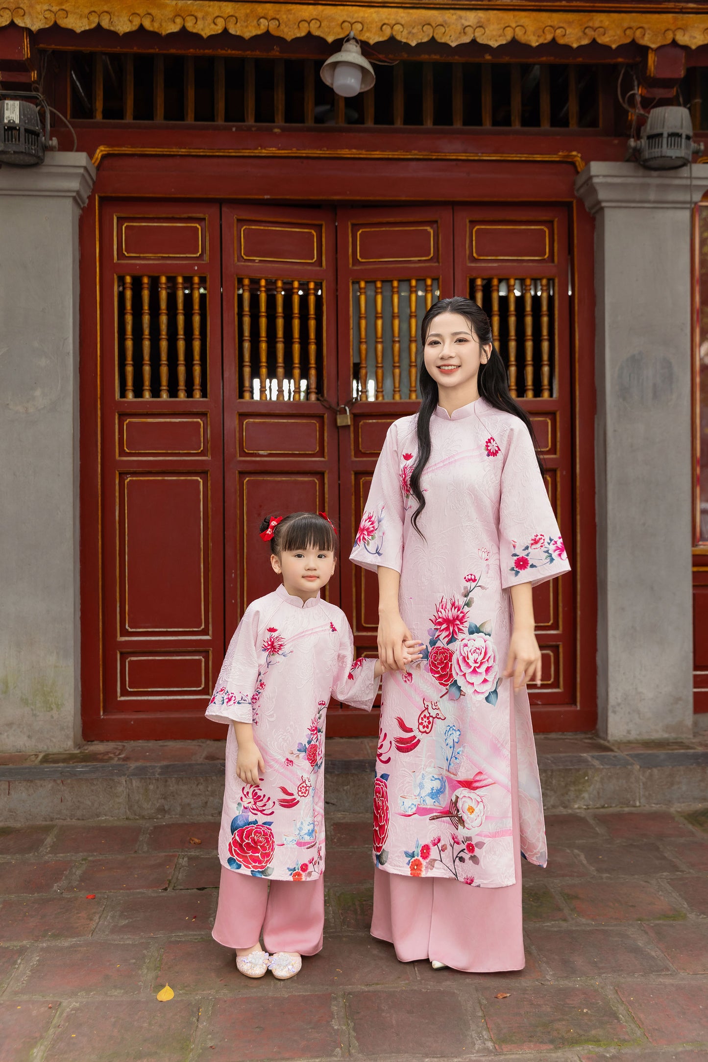 Blue Pink Family Matching Ao Dai, Pre-made Modernized Vietnamese Ao Dai, Ao Dai Lunar New Year/Matching Ao Dai Tet|GD53
