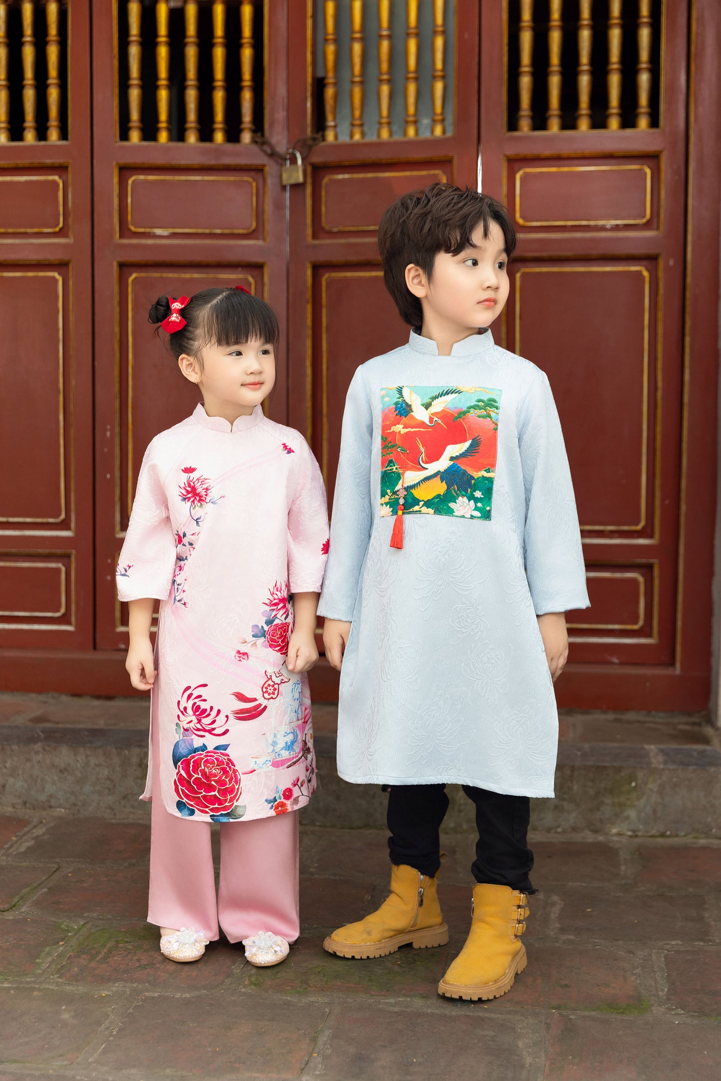 Blue Pink Family Matching Ao Dai, Pre-made Modernized Vietnamese Ao Dai, Ao Dai Lunar New Year/Matching Ao Dai Tet|GD53