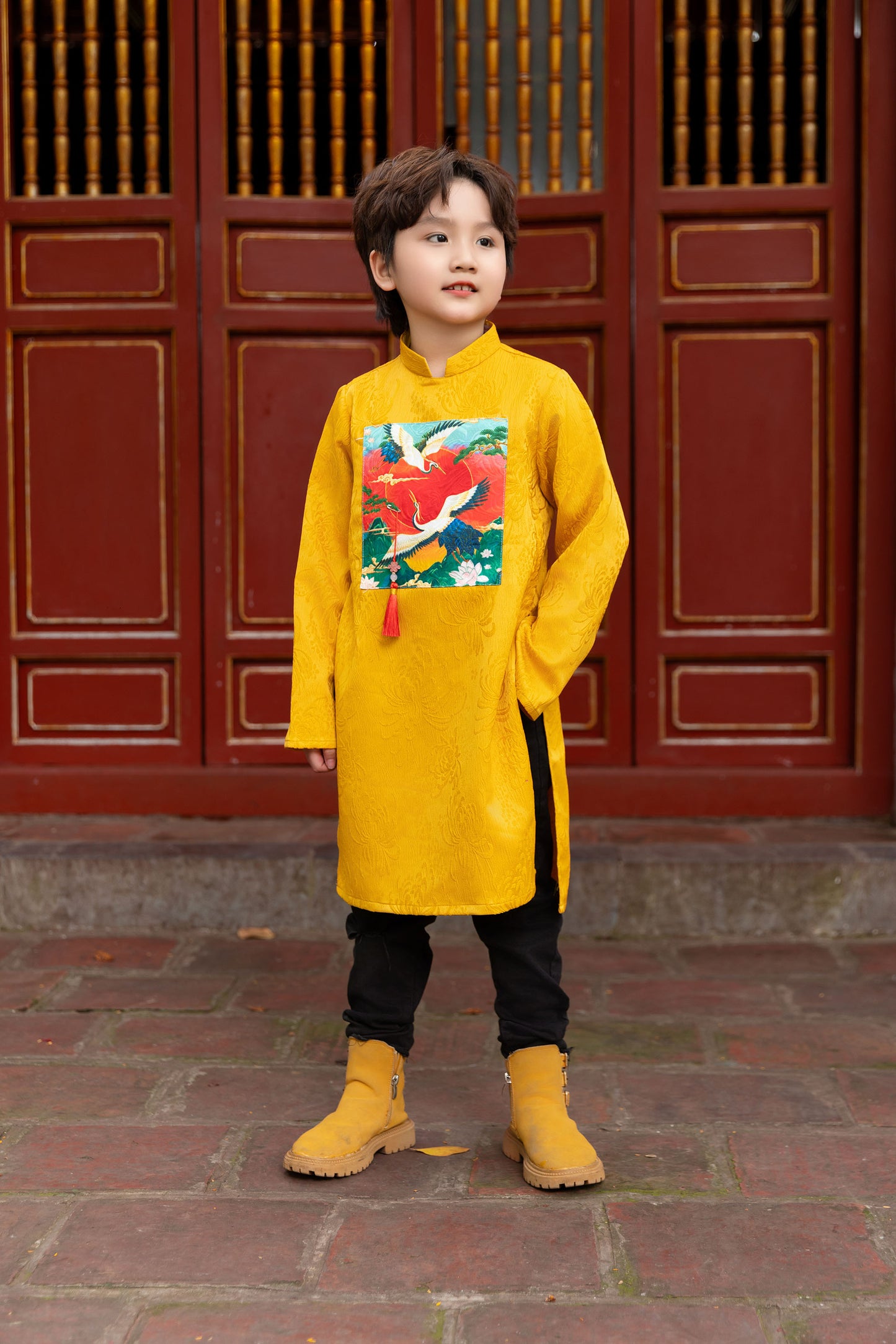 Ao Dai Boy Girl Yellow ( NO PANTS) BOY12