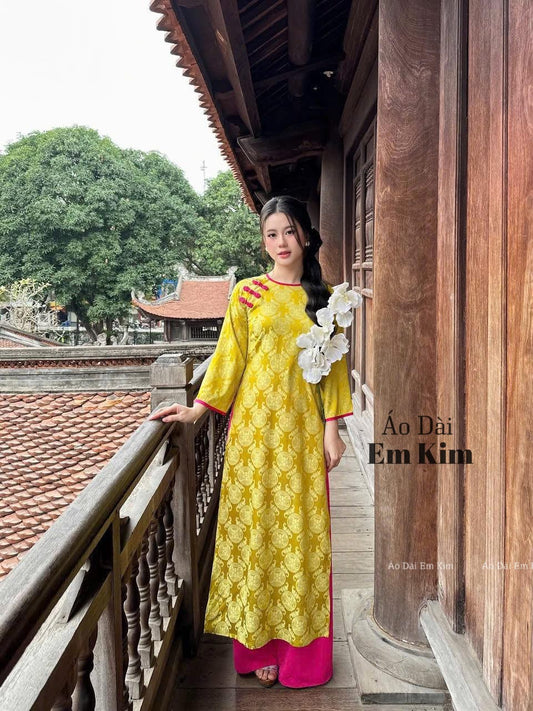 Gấm Yellow ao Dai Modern U12