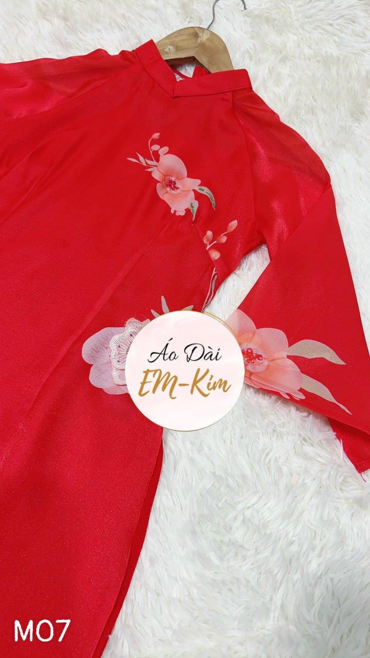 Red Silk design Ao Dai cach tan|M07