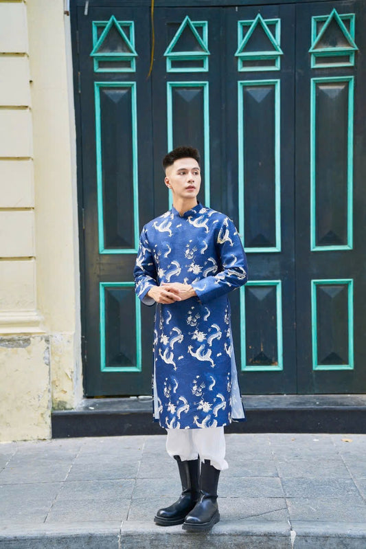 Ao Dai Men|Blue Dragon embroidery    ADN21