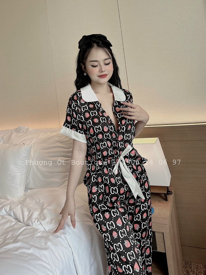 Silk Pajamas - Long pant- Short Sleeve PJ1