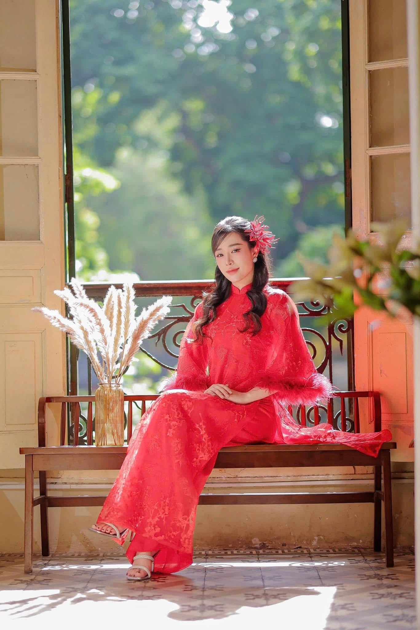 Red fur Ao Dai |S18