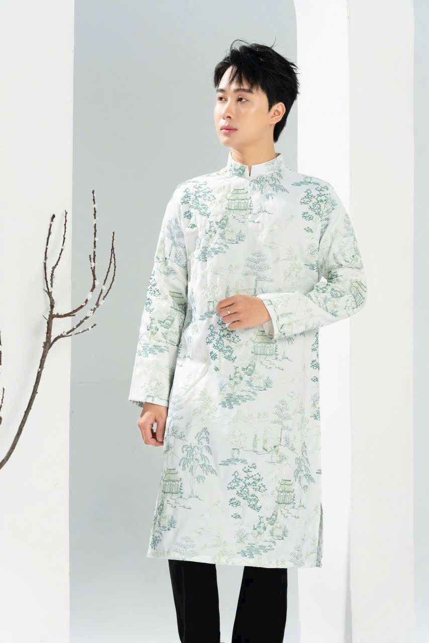 White Embroidery Dad and Boy Ao dai NO PANTS| Ao Dai Kids| Pre-made Traditional Vietnamese Ao Dai | Lunar New Year | Ao Dai for Boy |ADN20