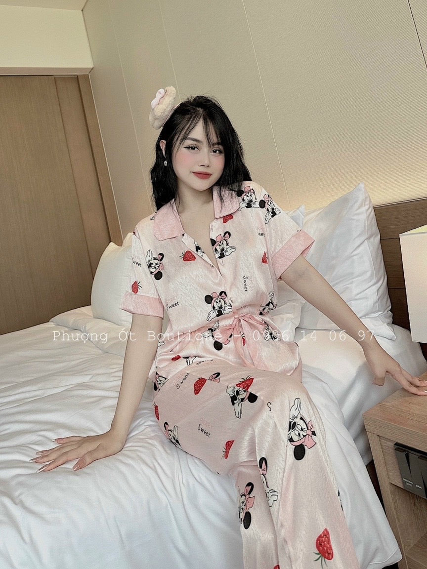 Silk Pajamas - Long pant- Short Sleeve PJ1