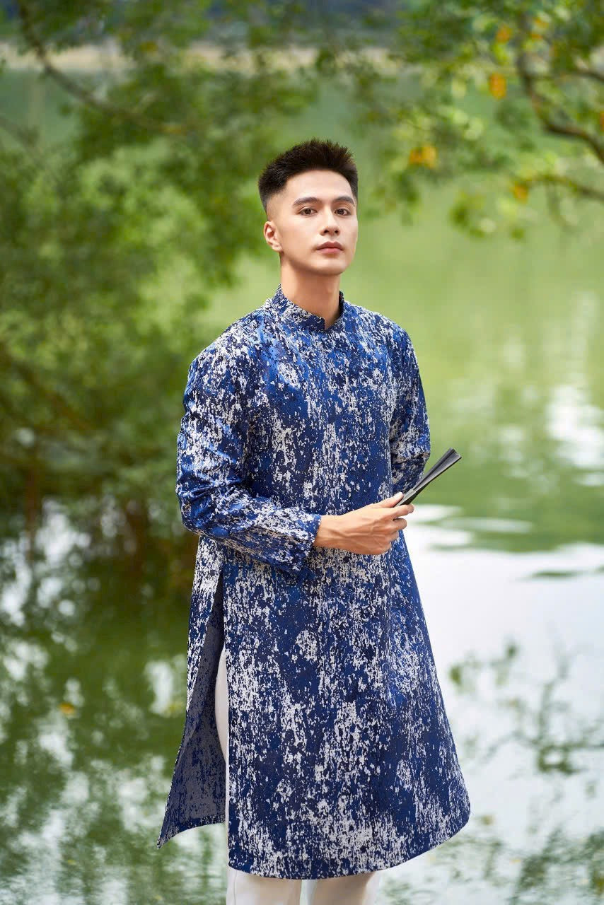 Blue Ao Dai Men|PRINTED embroidery ADN23 3XL Blue Ao Dai Men|PRINTED embroidery ADN23 3XL