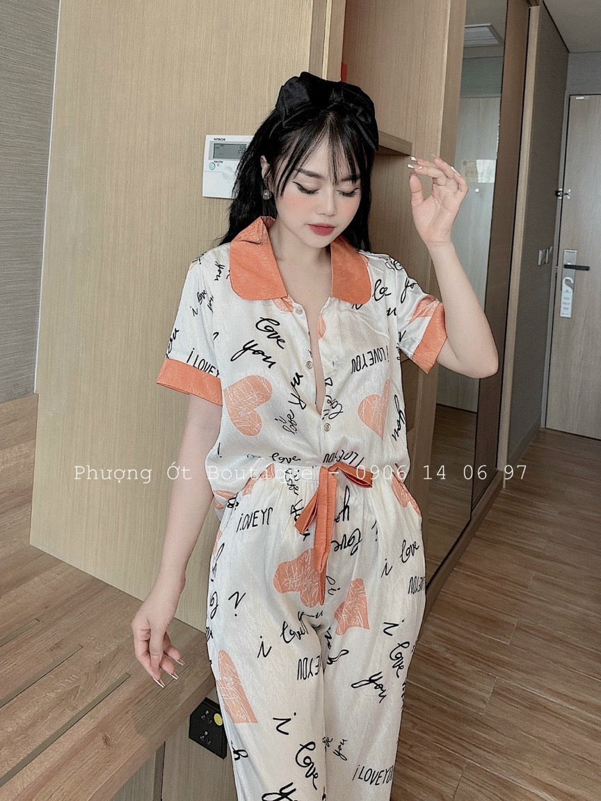 Silk Pajamas - Long pant- Short Sleeve PJ1