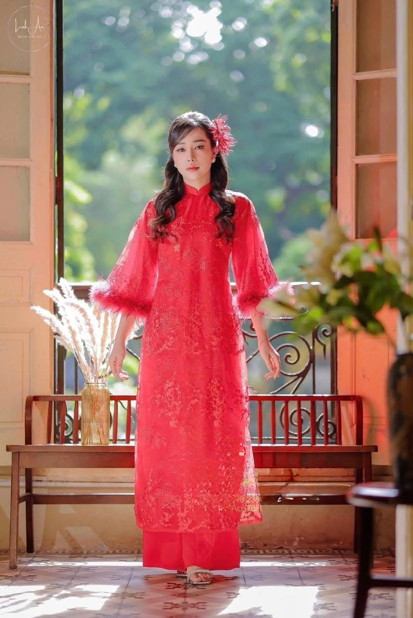 Red fur Ao Dai |S18