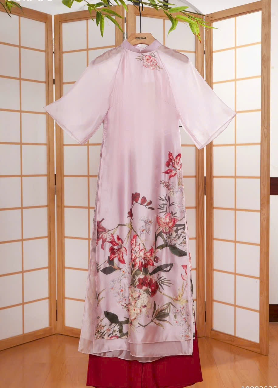 Silk modern flower ao dai | Pre-made Vietnamese Dress for Lunar New Year Ao Dai Viet Nam|Ao Dai Cach Tan with Pants S10