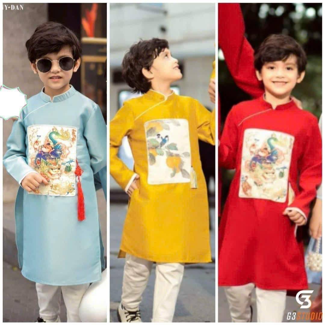 Red Dad and Boy Dragon Top no pants| Ao Dai Kids| Pre-made Traditional Vietnamese Ao Dai | Lunar New Year | Ao Dai for Boy |G41