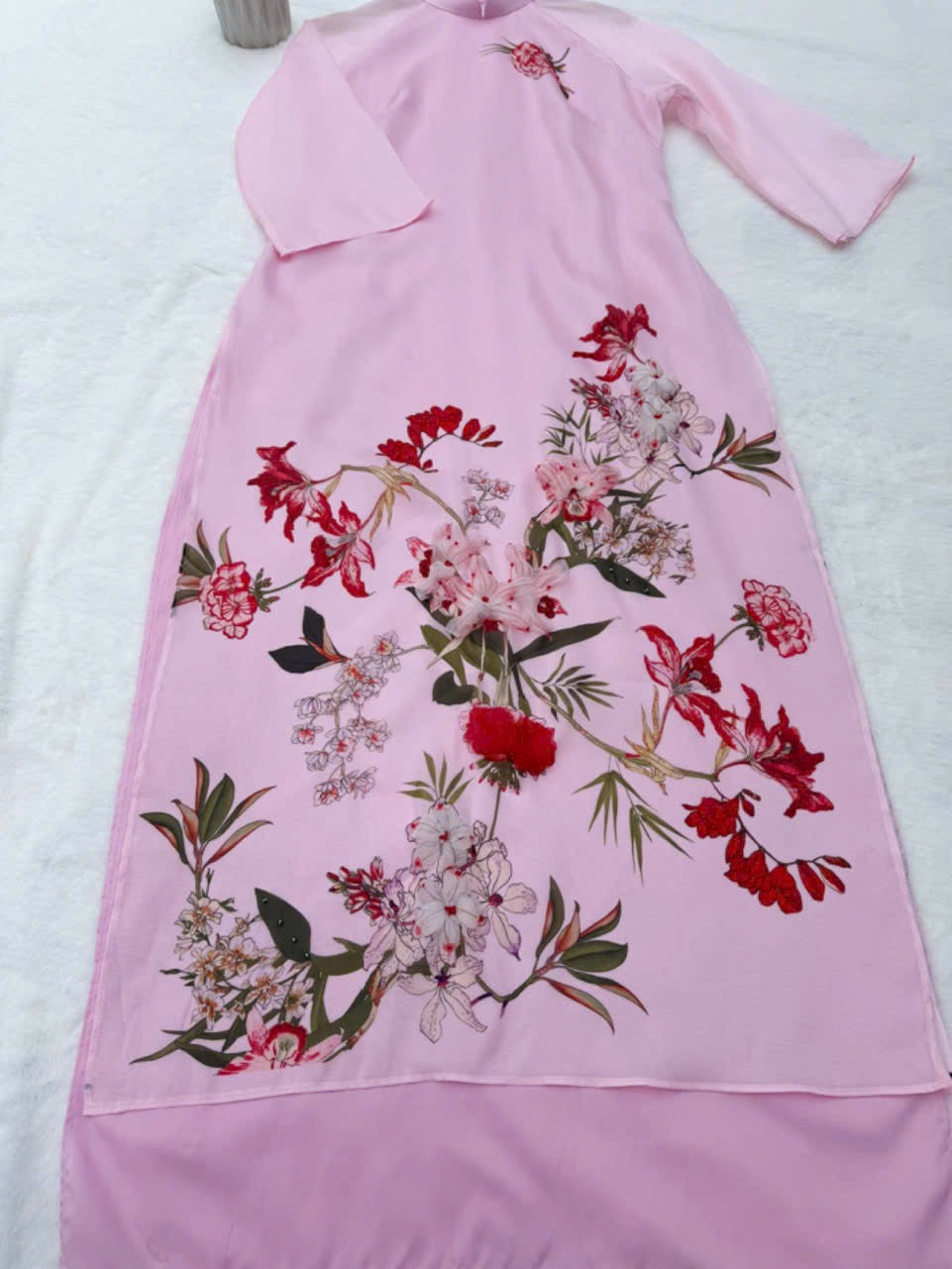 Silk modern flower ao dai | Pre-made Vietnamese Dress for Lunar New Year Ao Dai Viet Nam|Ao Dai Cach Tan with Pants S10
