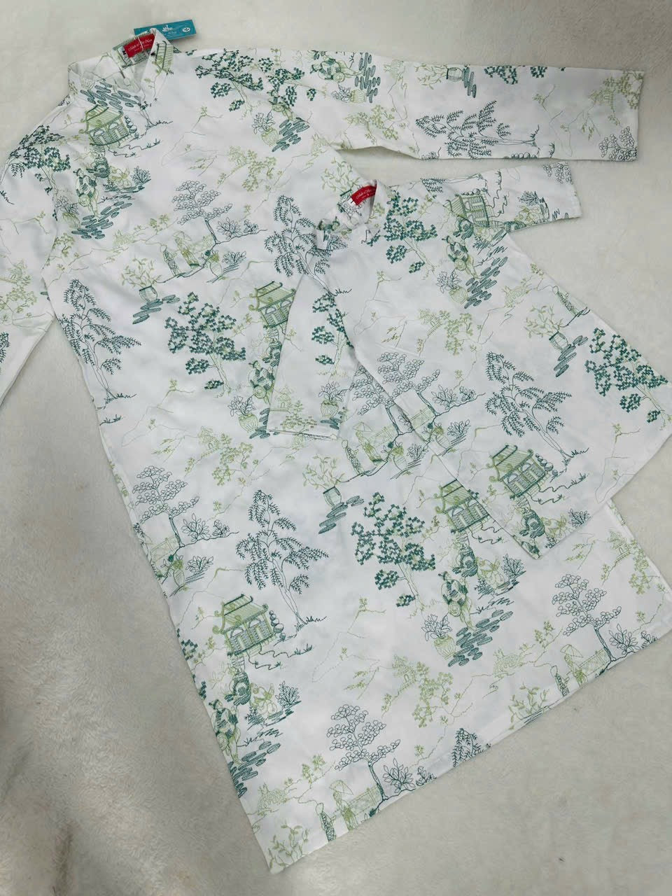 White Embroidery Dad and Boy Ao dai NO PANTS| Ao Dai Kids| Pre-made Traditional Vietnamese Ao Dai | Lunar New Year | Ao Dai for Boy |ADN20