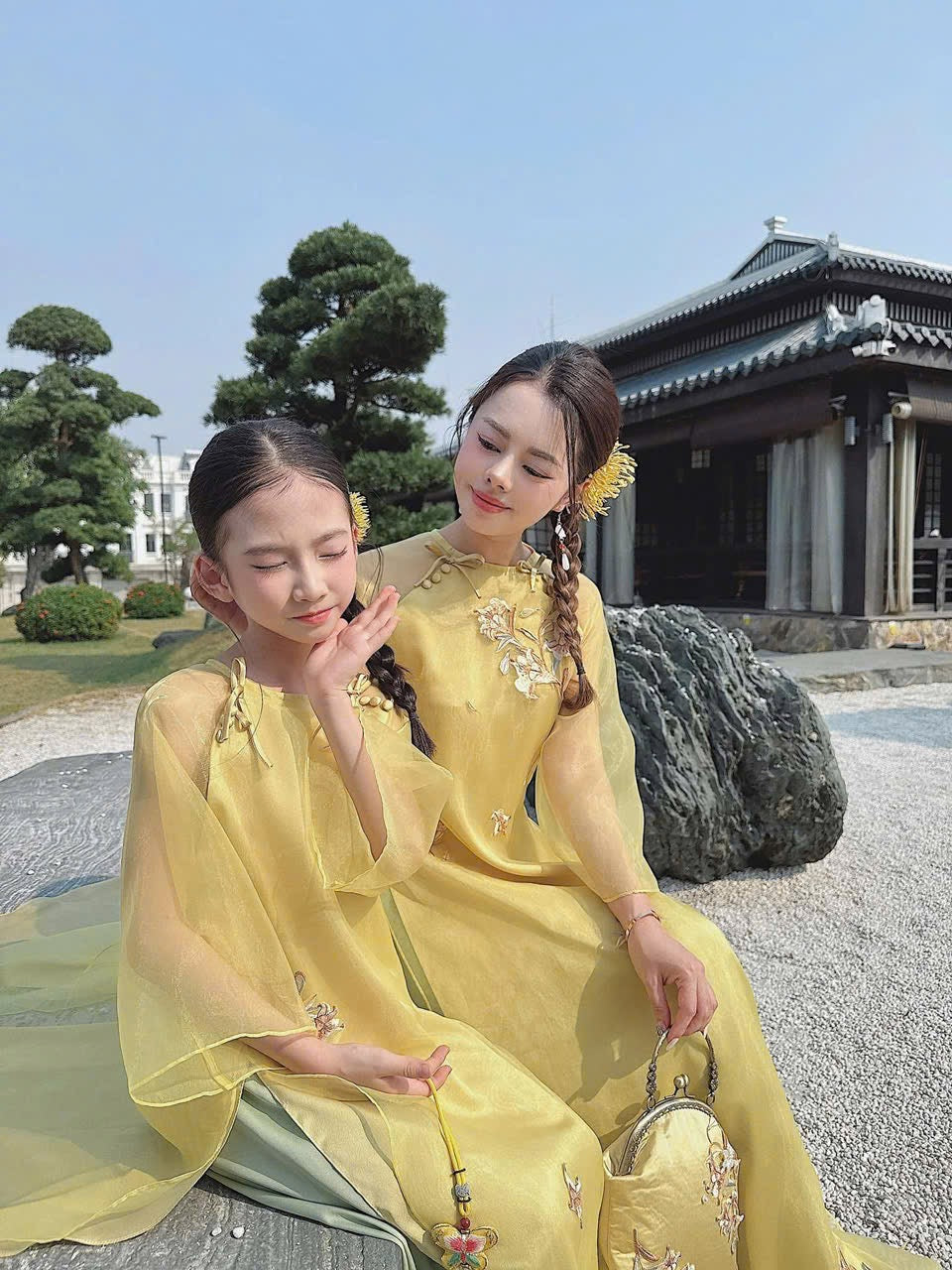 yellow Mommy and me matching ao dai set for women and girl| MB66