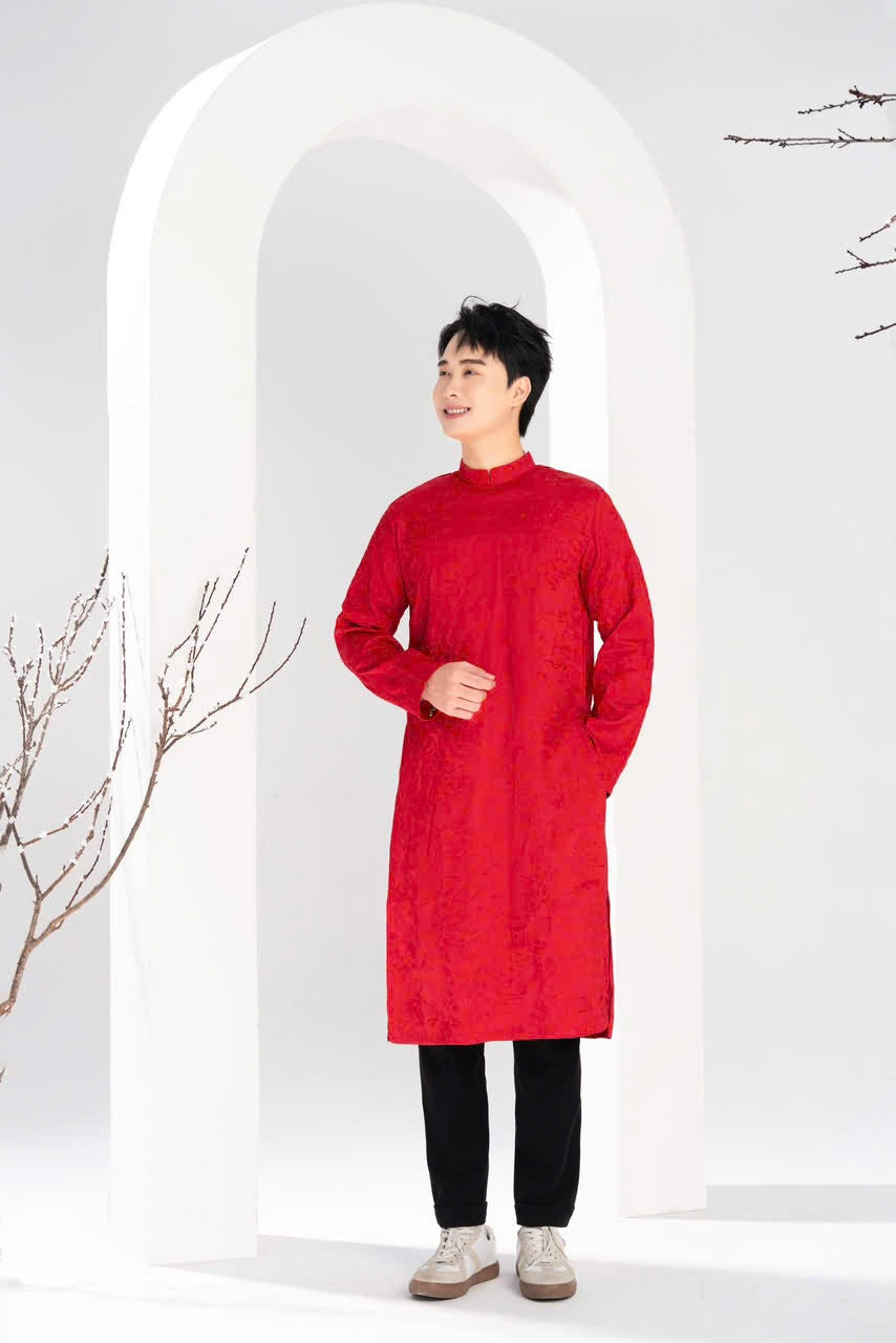 Red Embroidery Dad and Boy Ao dai NO PANTS| Ao Dai Kids| Pre-made Traditional Vietnamese Ao Dai | Lunar New Year | Ao Dai for Boy |ADN17