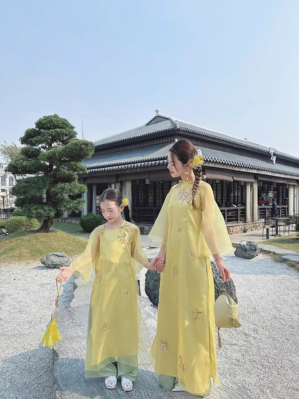 yellow Mommy and me matching ao dai set for women and girl| MB66