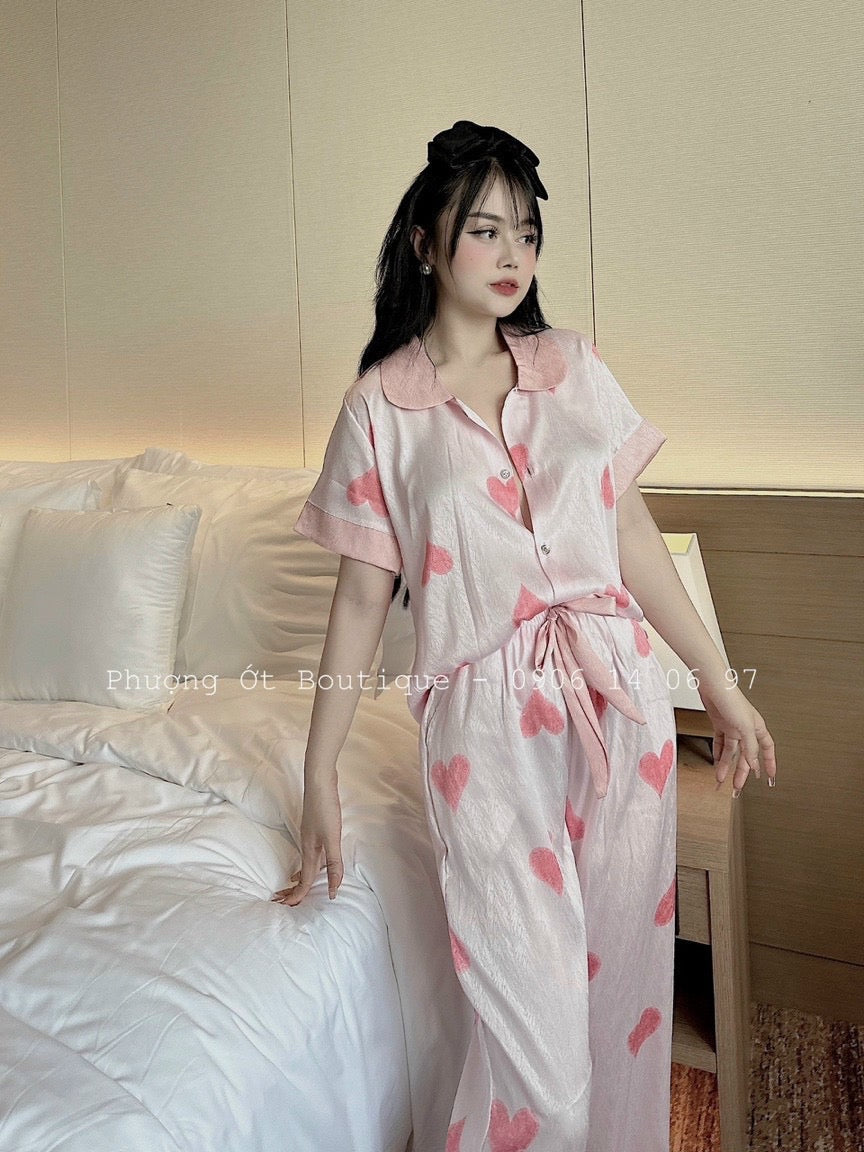 Silk Pajamas - Long pant- Short Sleeve PJ1