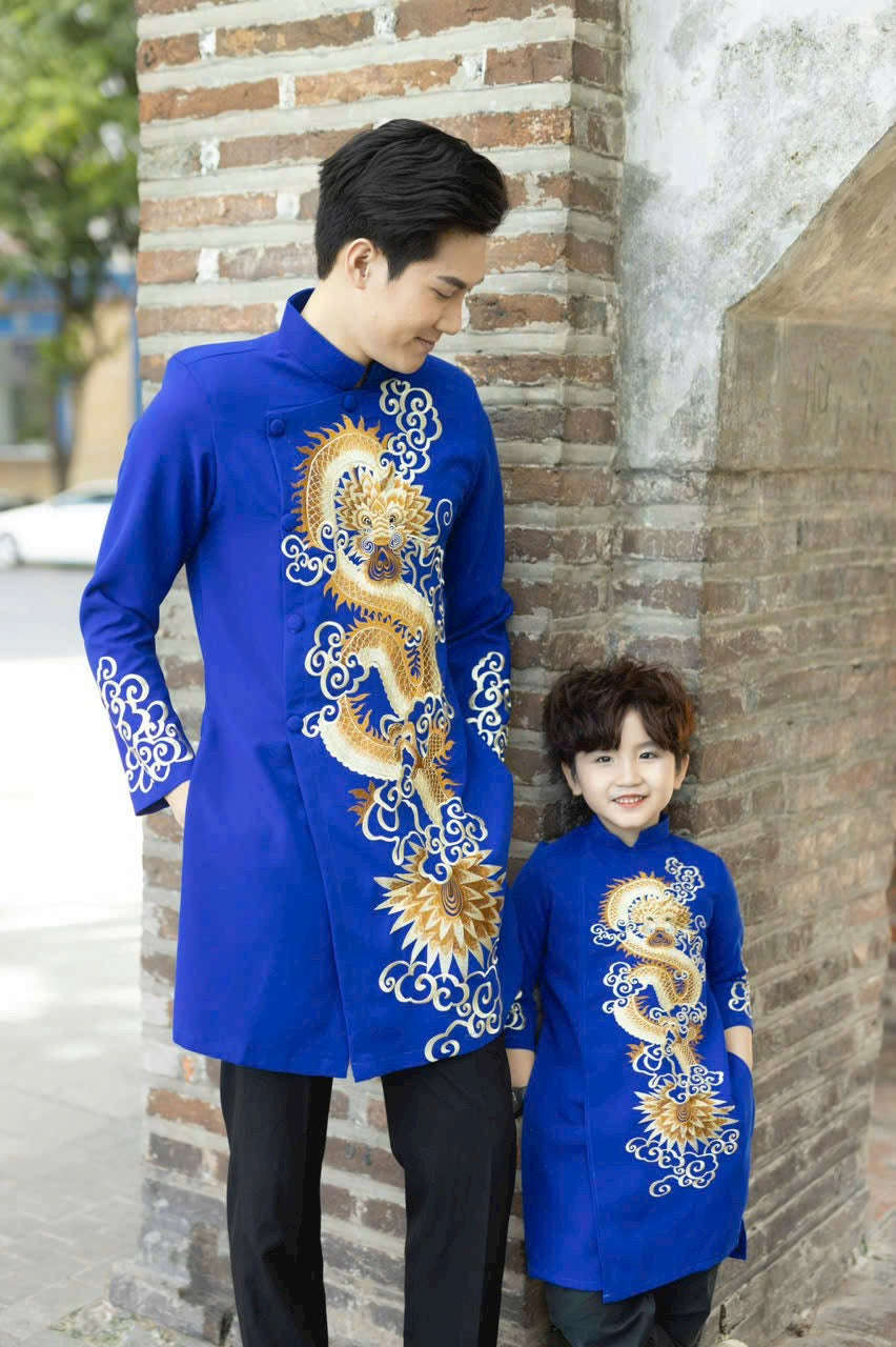 Blue dragon embroidery Ao Dai Boy ( No Pants)| Ao Dai Viet Nam | Blue boy vietnamese dress| Vietnamese traditional Dress| G22
