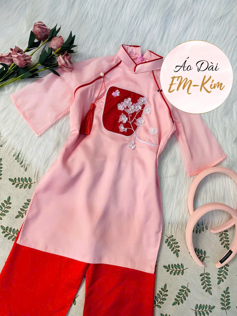 Mommy and Daughter Pink/Red Flower Ao Dai/ MB19