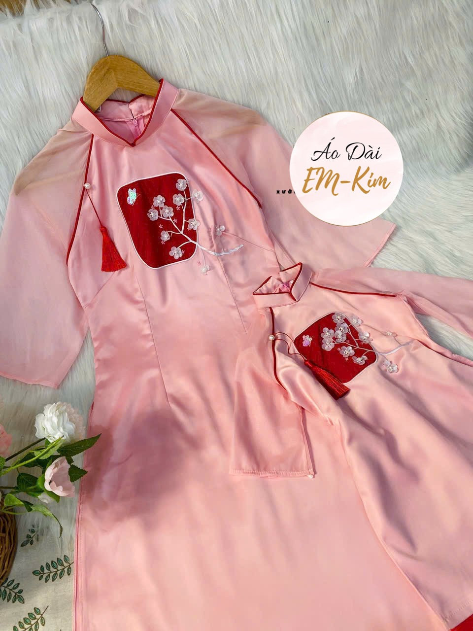 Mommy and Daughter Pink/Red Flower Ao Dai/ MB19