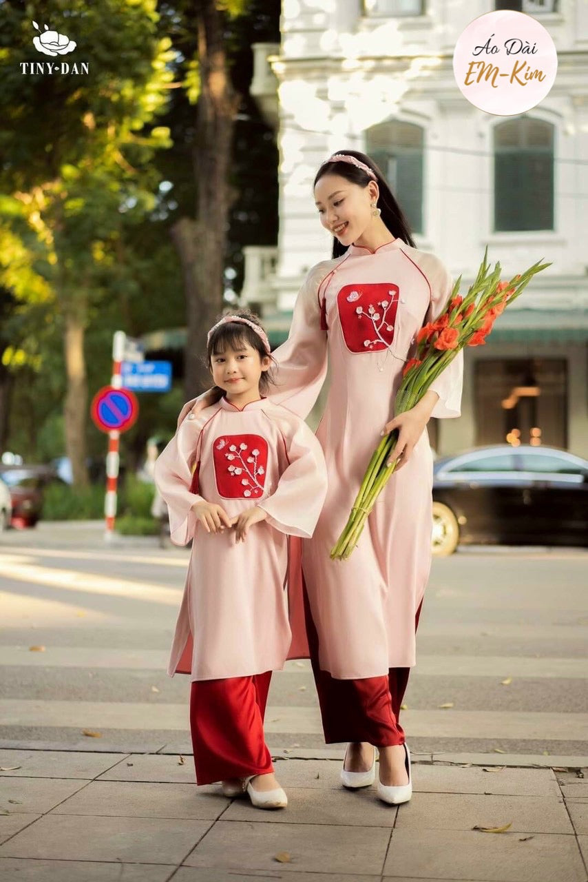 Mommy and Daughter Pink/Red Flower Ao Dai/ MB19