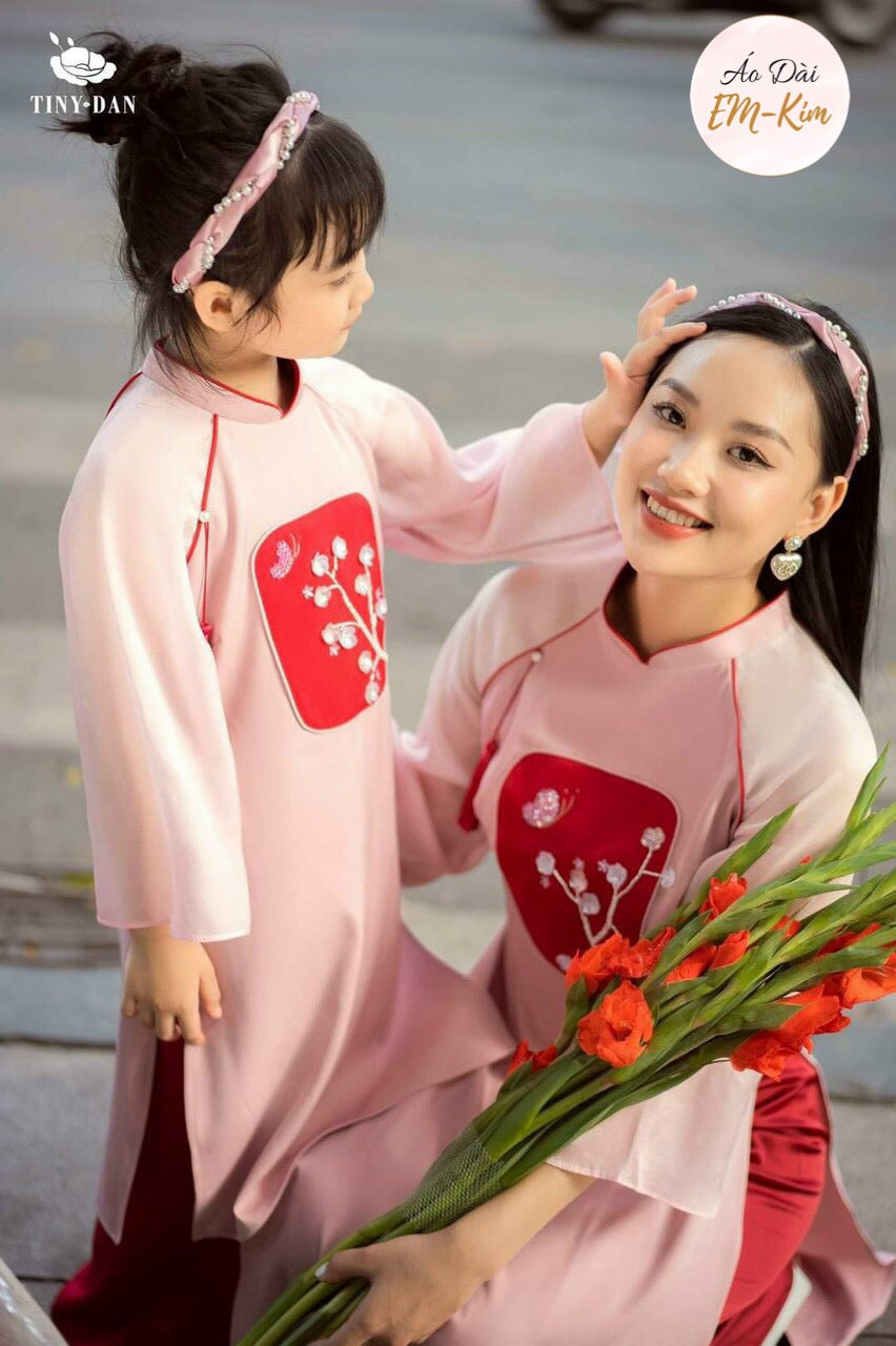 Mommy and Daughter Pink/Red Flower Ao Dai/ MB19
