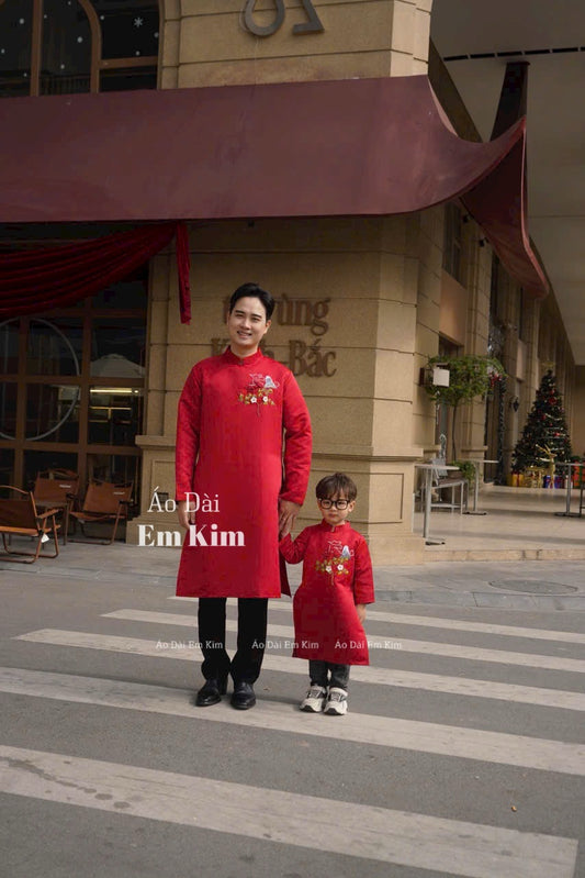 AO Dai dad and boy red Ribbon  NO PANTS|  |U1