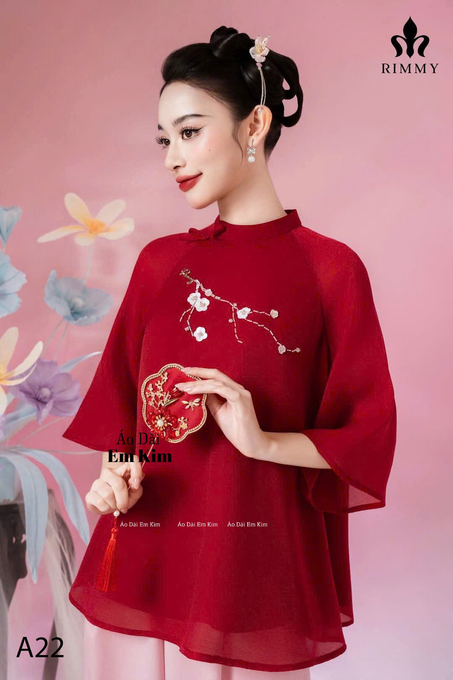 Di Chua Set | Pre-made Vietnamese Dress for Lunar New Year Ao Dai Viet Nam|Ao Dai Cach Tan with Pants A22