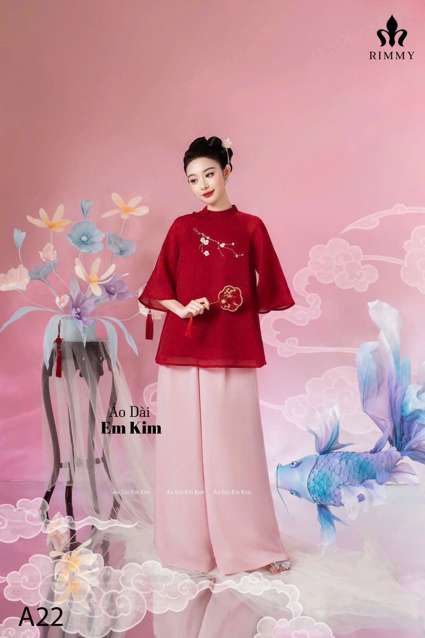 Di Chua Set | Pre-made Vietnamese Dress for Lunar New Year Ao Dai Viet Nam|Ao Dai Cach Tan with Pants A22