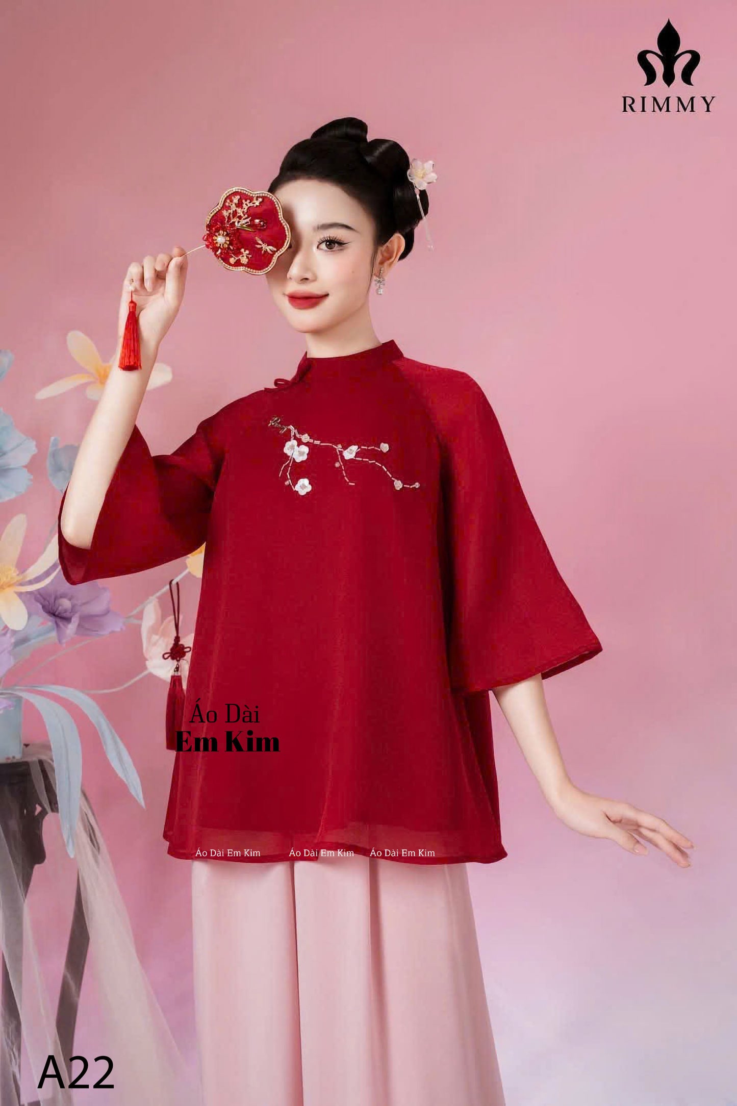Di Chua Set | Pre-made Vietnamese Dress for Lunar New Year Ao Dai Viet Nam|Ao Dai Cach Tan with Pants A22