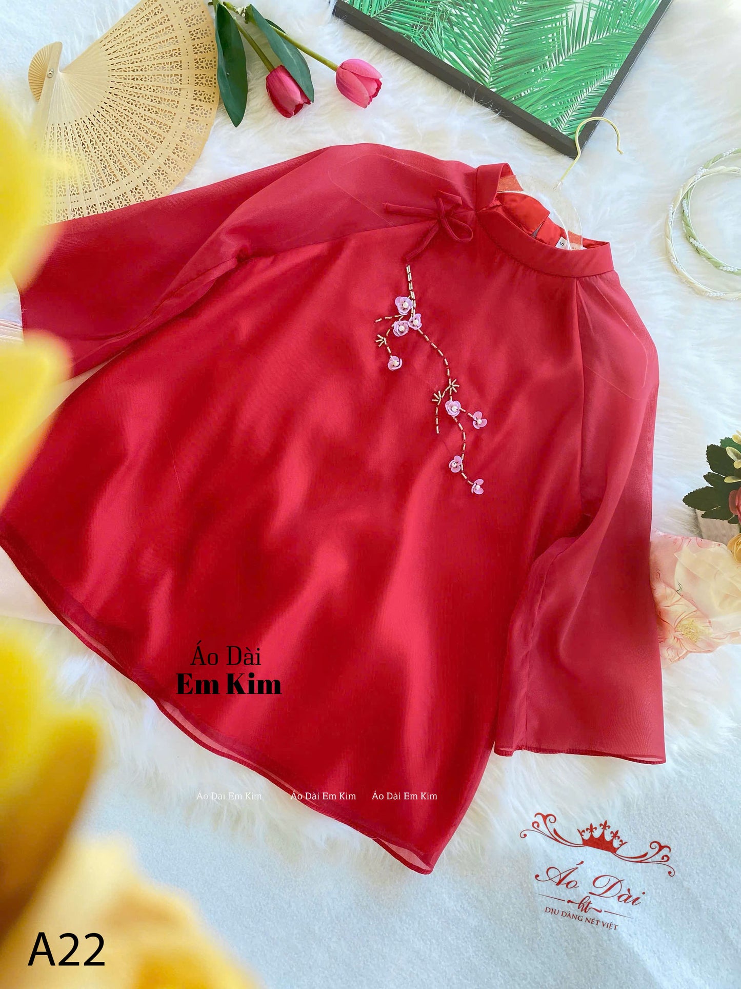 Di Chua Set | Pre-made Vietnamese Dress for Lunar New Year Ao Dai Viet Nam|Ao Dai Cach Tan with Pants A22