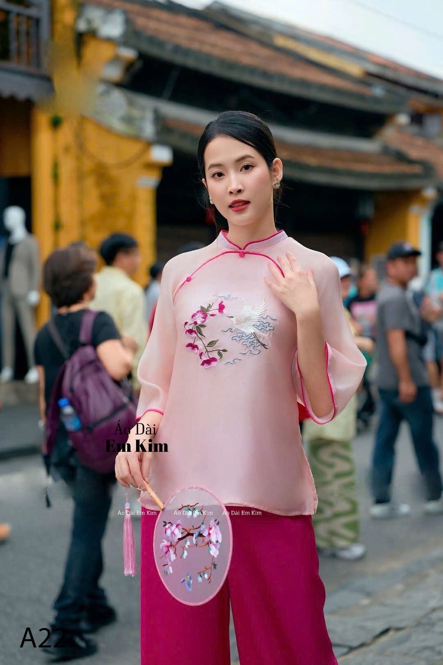 Di Chua Set | Pre-made Vietnamese Dress for Lunar New Year Ao Dai Viet Nam|Ao Dai Cach Tan with Pants A22