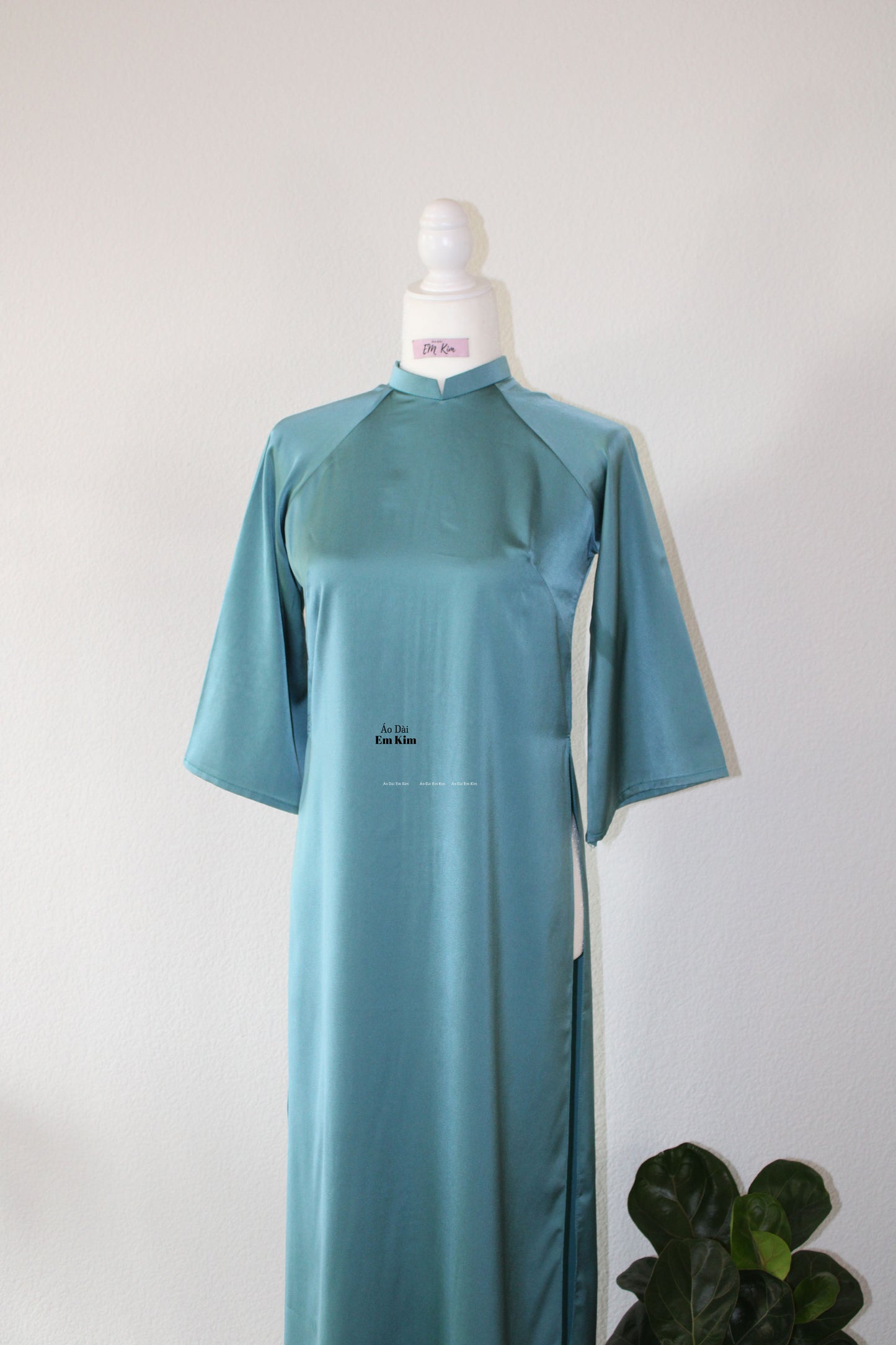 Lụa Mỹ plain Mint shifted Cach Tan Ao Dai Set |G38