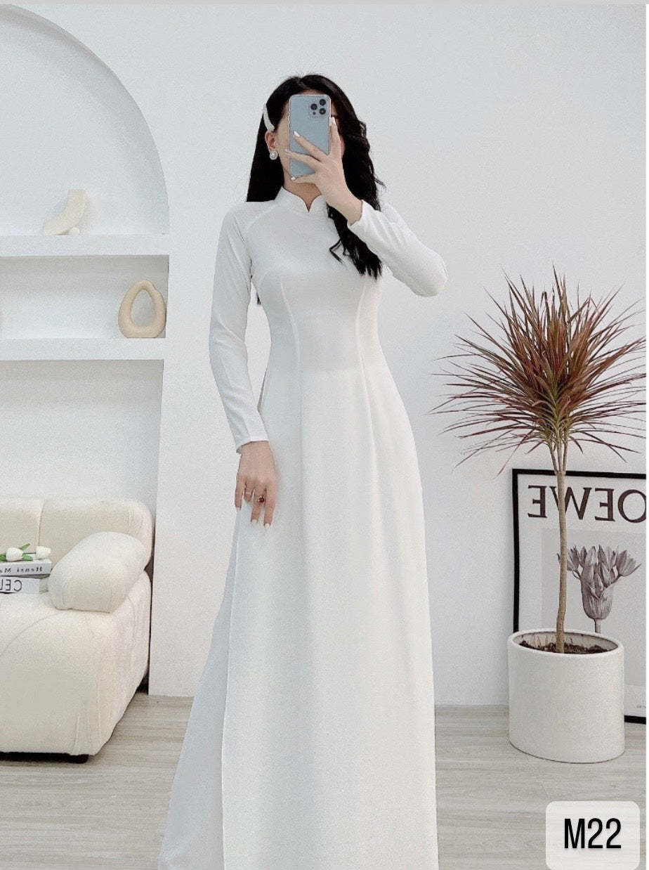 White gm Tuyet Mai Plain Ao Dai|M22 L White gm Tuyet Mai Plain Ao Dai|M22 L