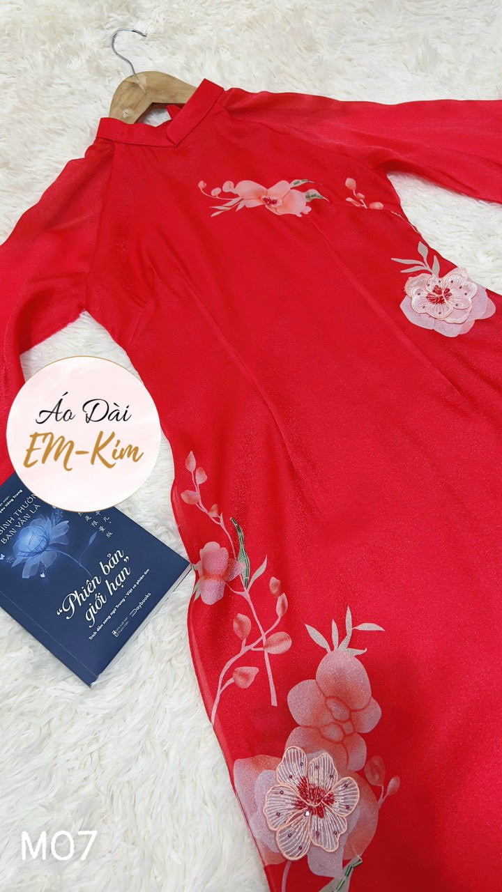 Red Silk design Ao Dai cach tan|M07
