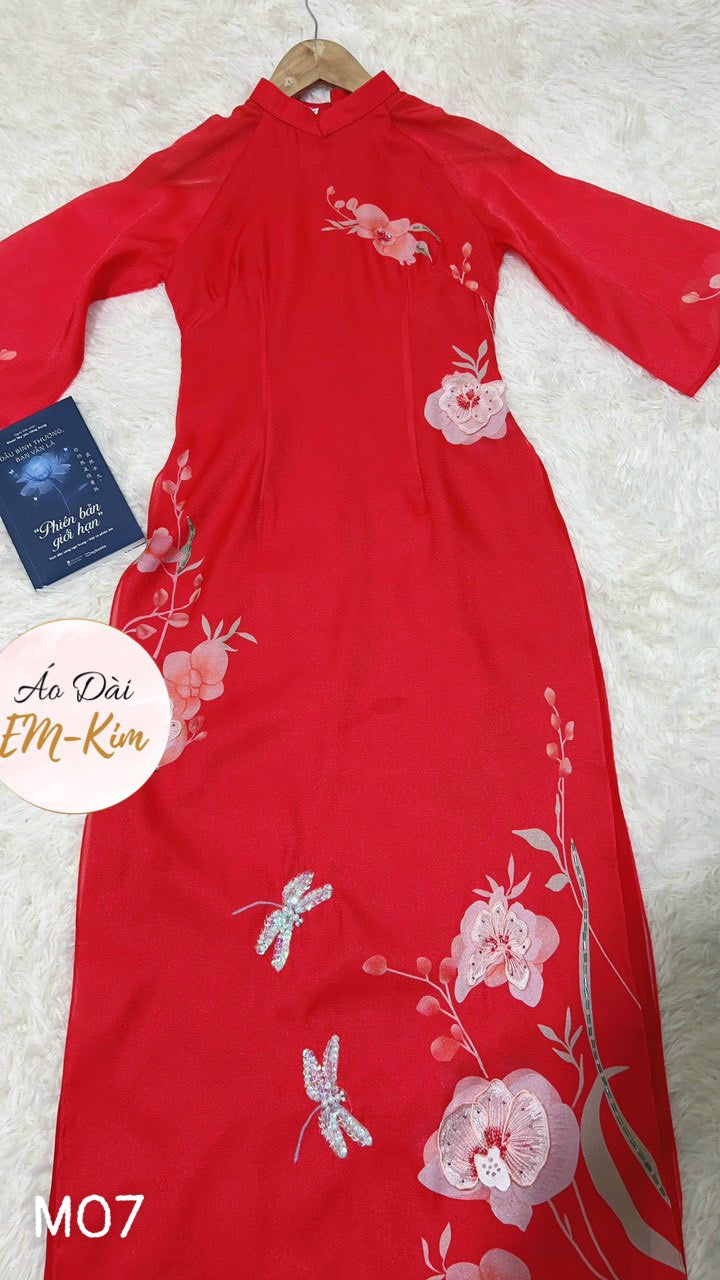 Red Silk design Ao Dai cach tan|M07