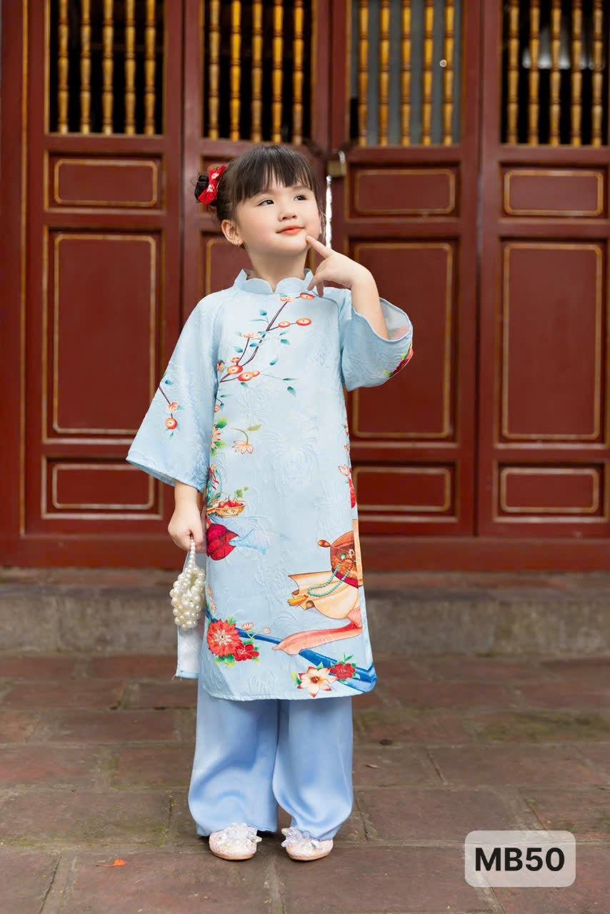 BLue  Mommy and me matching ao dai set for women and girl| Ao Dai Me va Be modern silk organza| | Lunar New Year| MB50