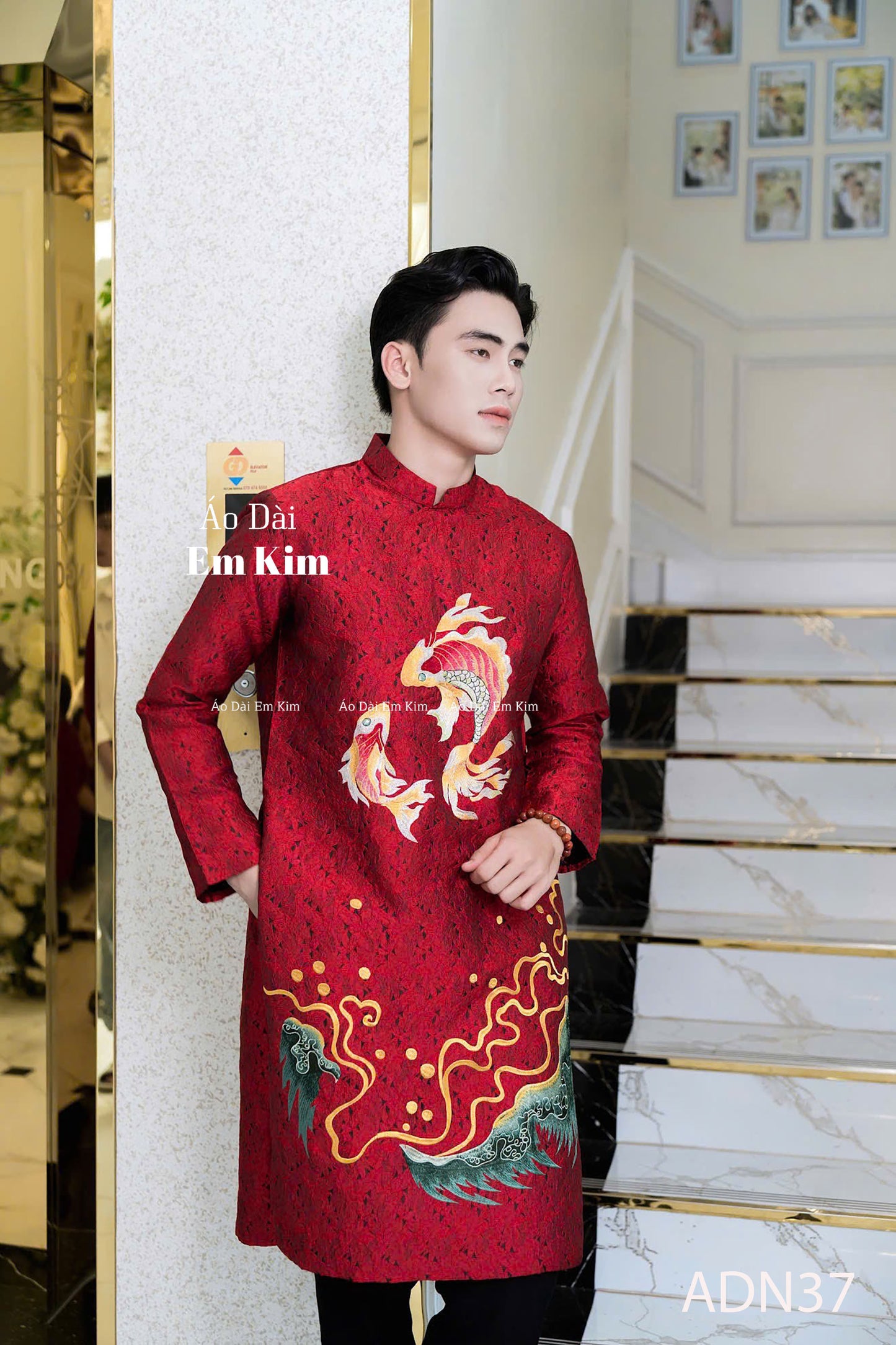 Red Embroidery Dad and Boy Ao dai  NO PANTS| Ao Dai Kids| Pre-made Traditional Vietnamese Ao Dai | Lunar New Year | Ao Dai for Boy |ADN37