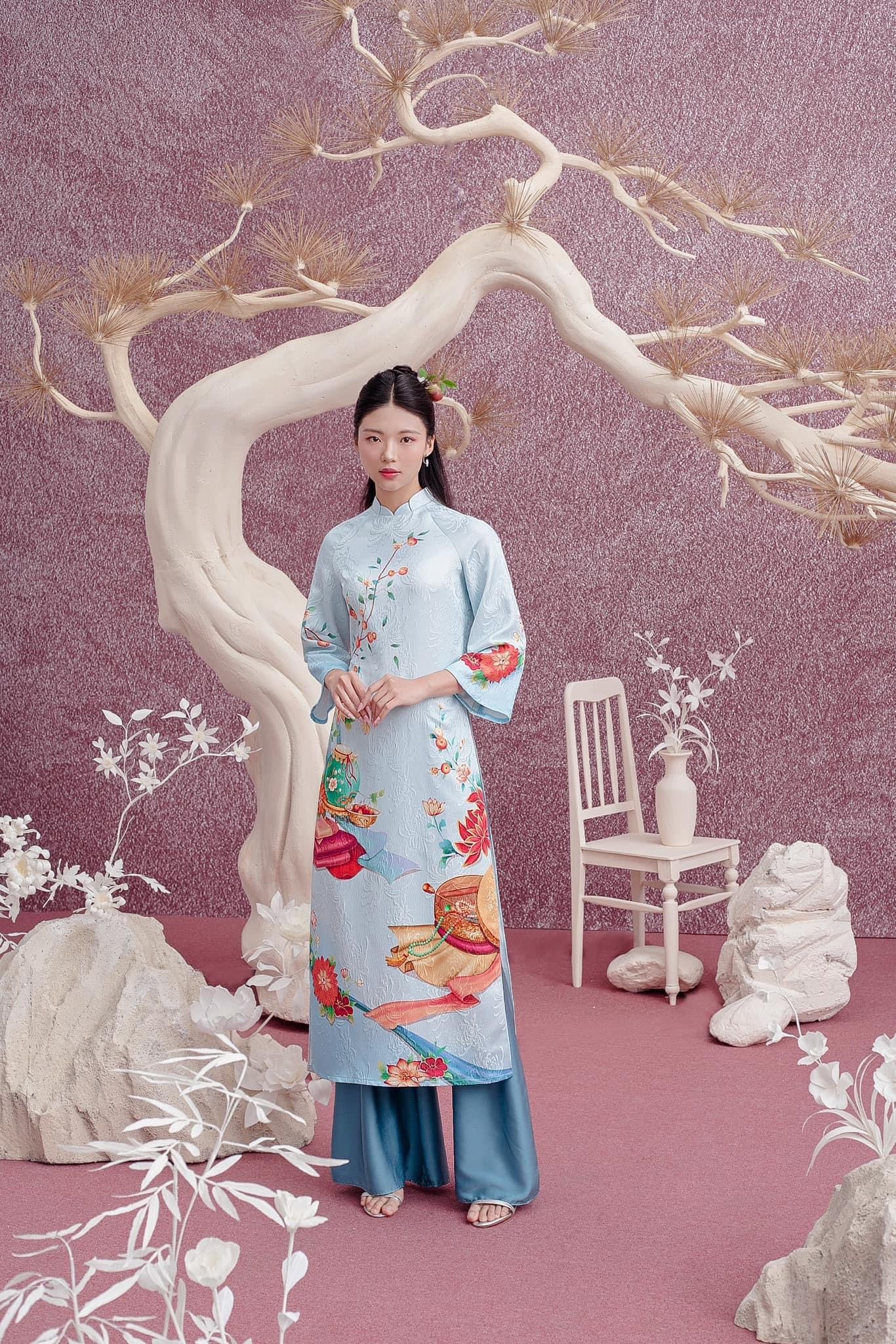 New Year Ao Dai | Pre-made Vietnamese Dress for Lunar New Year Ao Dai Viet Nam|Ao Dai Cach Tan with Pants Q27