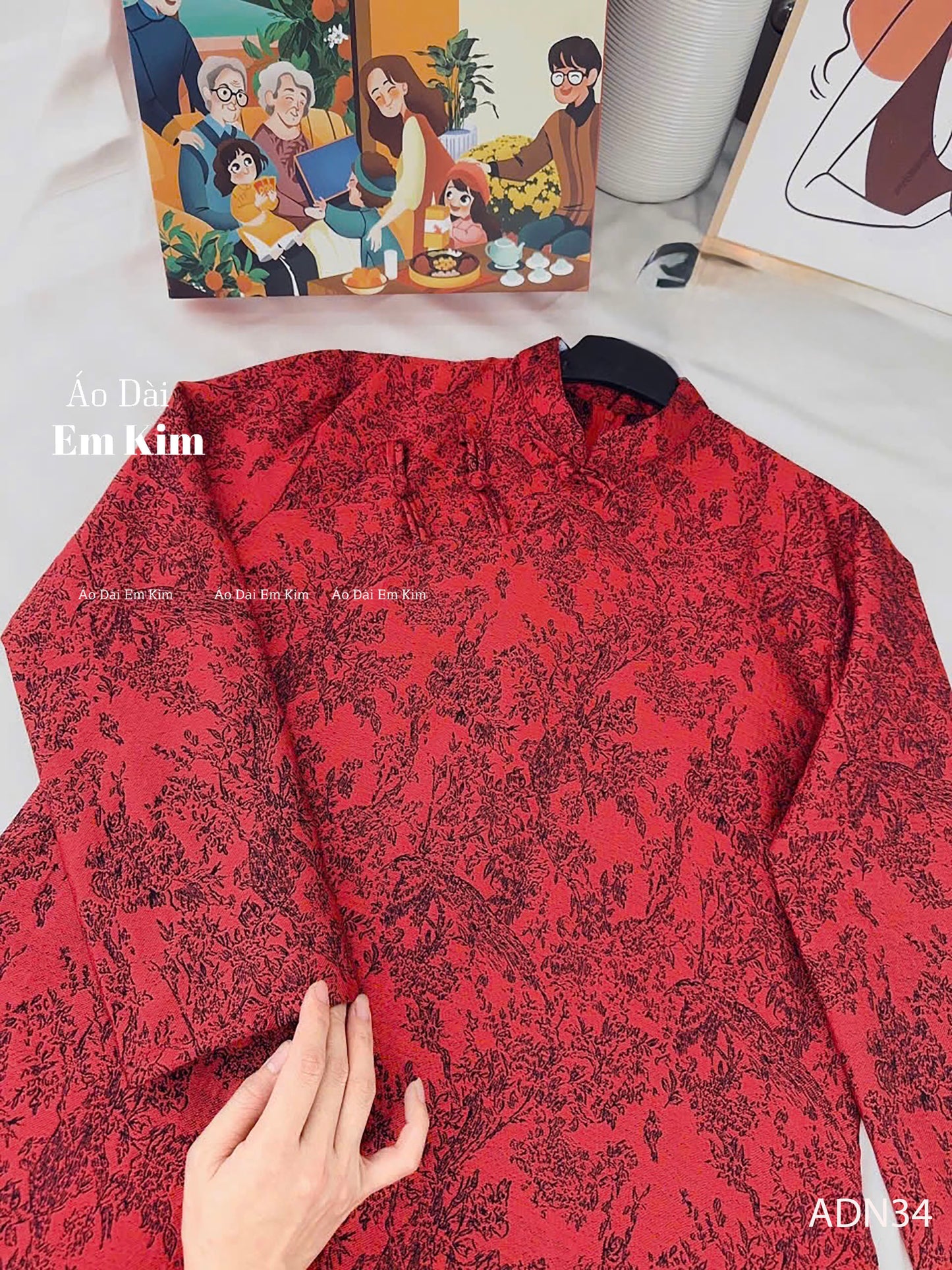 Dark Red & Beige Japanese Ao Dai Men|  Embroidery Ao Dai for mens(No pants included) |Lunar New Year | Vietnamese traditional ADN36