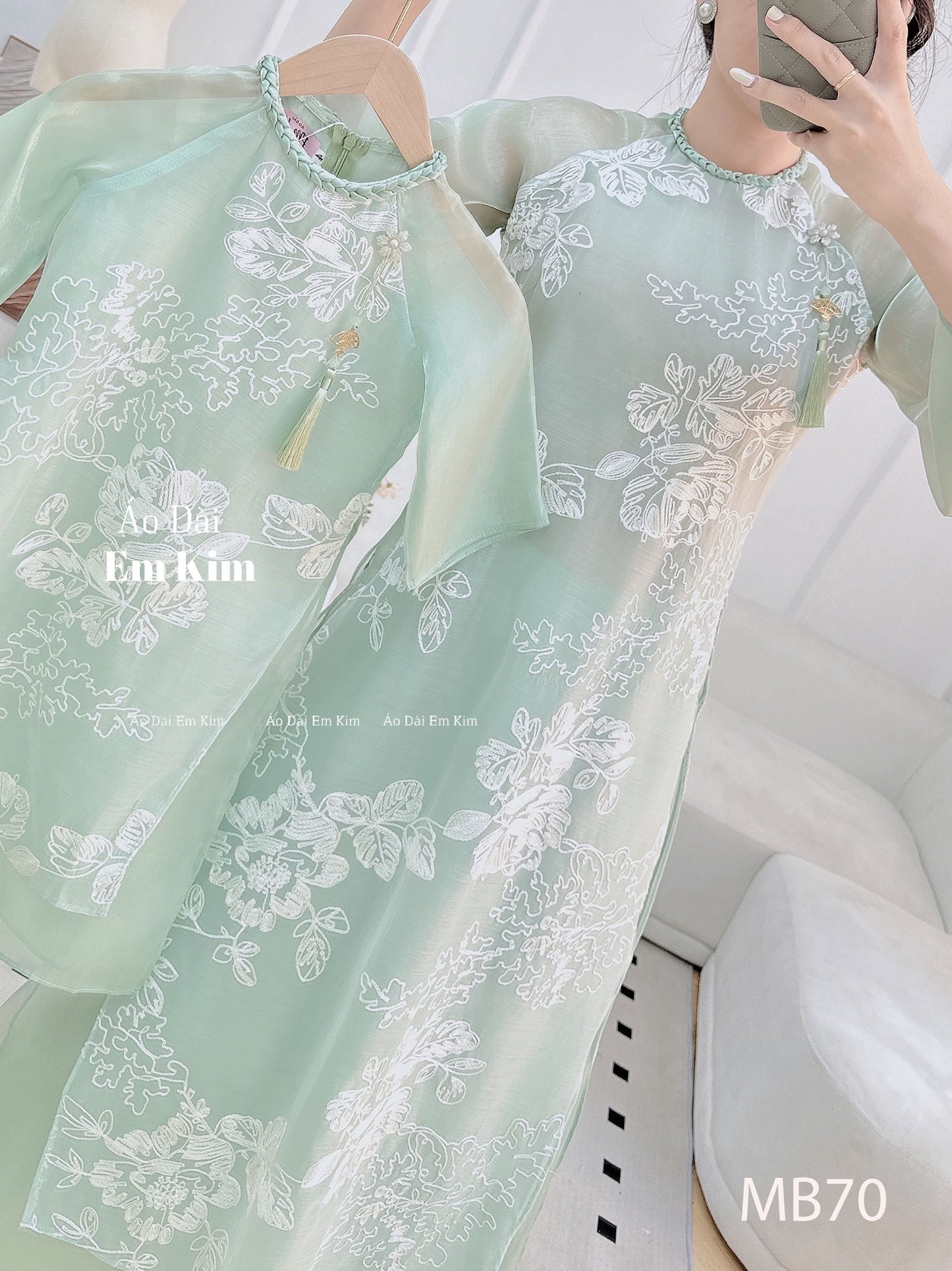 Mommy Daughter Mint embroidery matching dress MB78