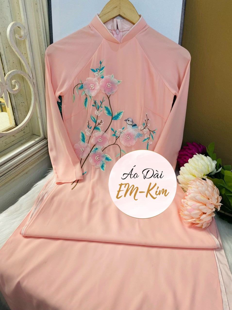 Happy Flowers Bird 3D Ao Dai Embroidery M34