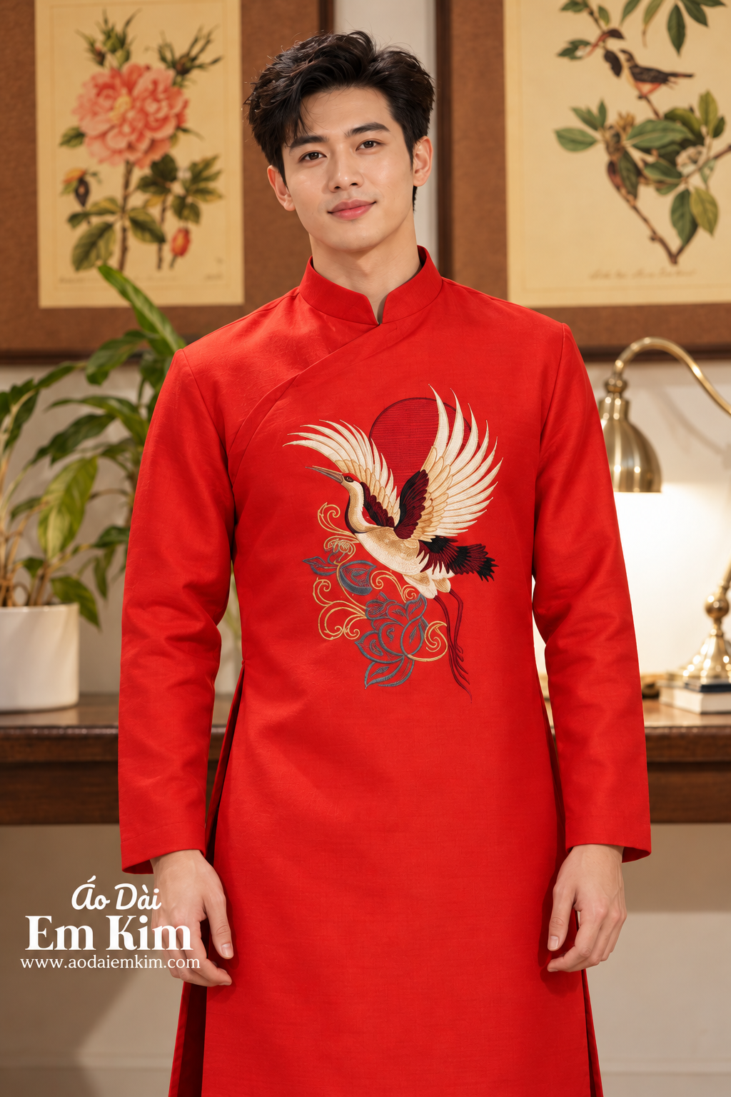 Ao Dai Boy Embroidery Red Dragon Top no pants G25