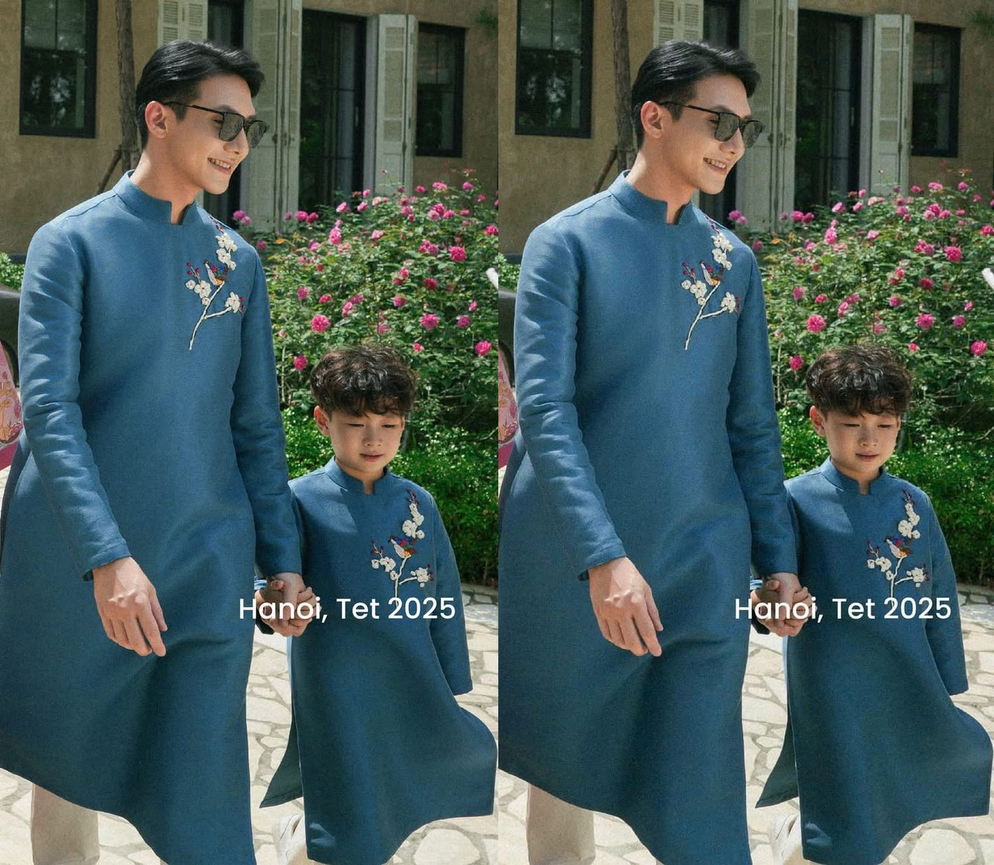 AO Dai dad and boy Green Ribbon  NO PANTS| Ao Dai Kids| Pre-made Traditional Vietnamese Ao Dai | Lunar New Year | Ao Dai for Boy |T03