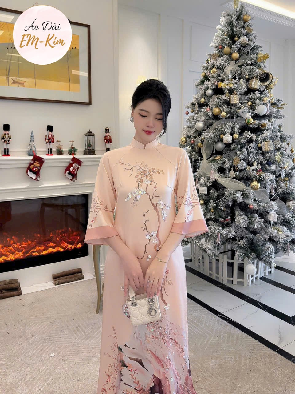 Blush  Pink 3D flowers Ao dai sets  with pants |H4