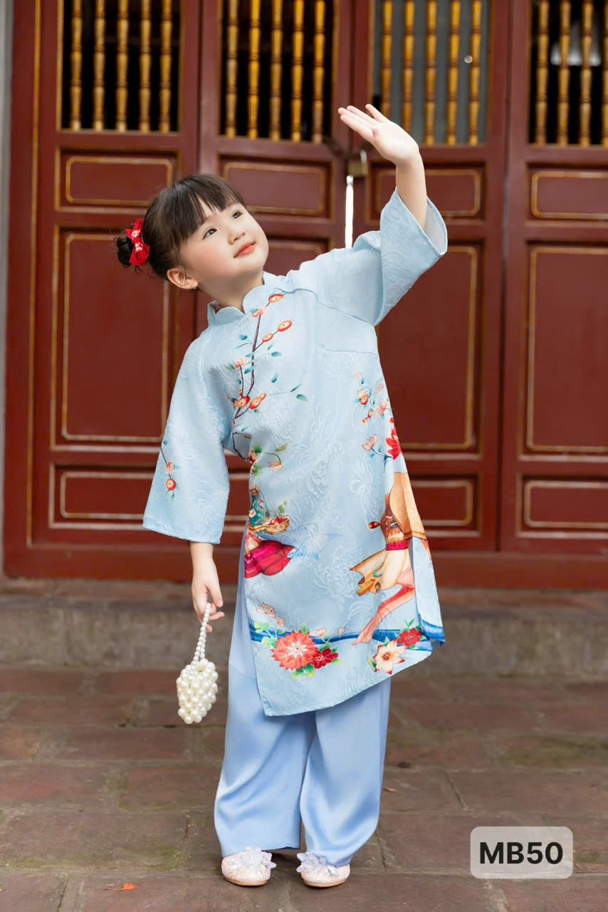 BLue  Mommy and me matching ao dai set for women and girl| Ao Dai Me va Be modern silk organza| | Lunar New Year| MB50