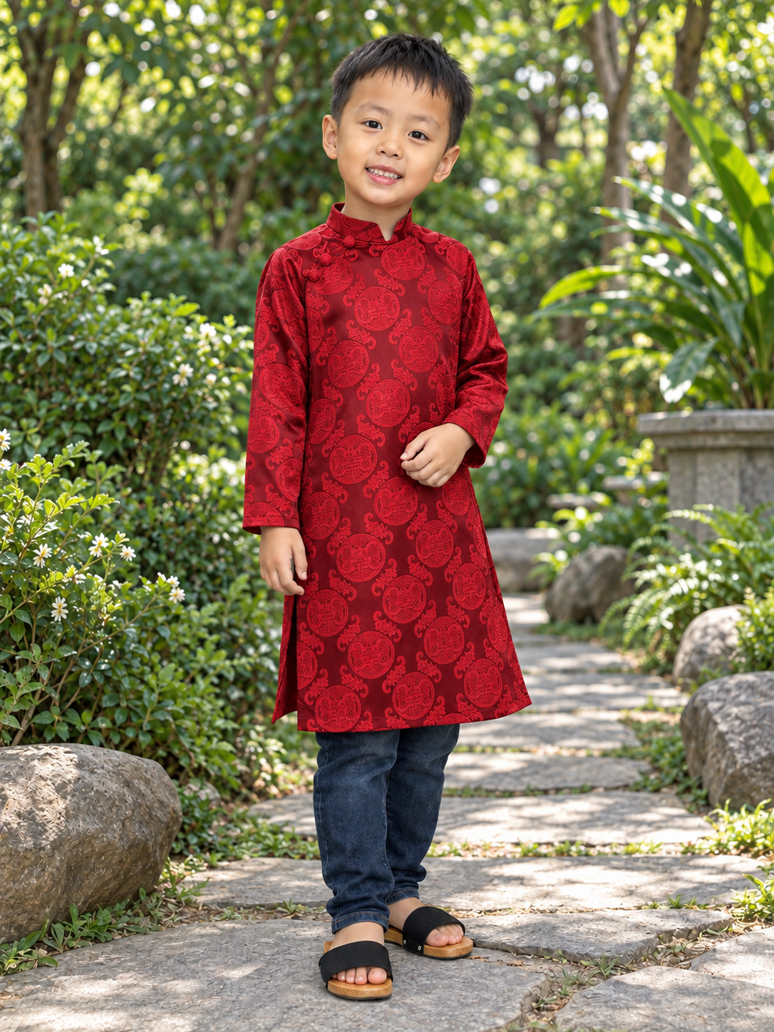 Red ao Dai gấm for boy Gd59D